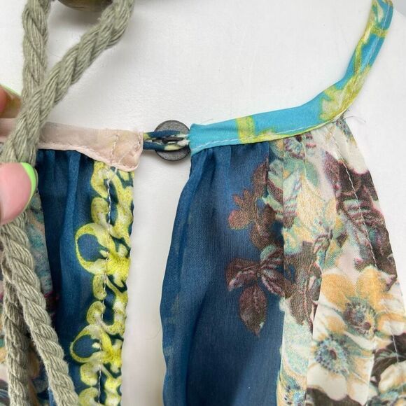 Aratta Silent Journey Boho Floral Halter Maxi Dress Lace Hem Large Goddess Style - Picture 12 of 16